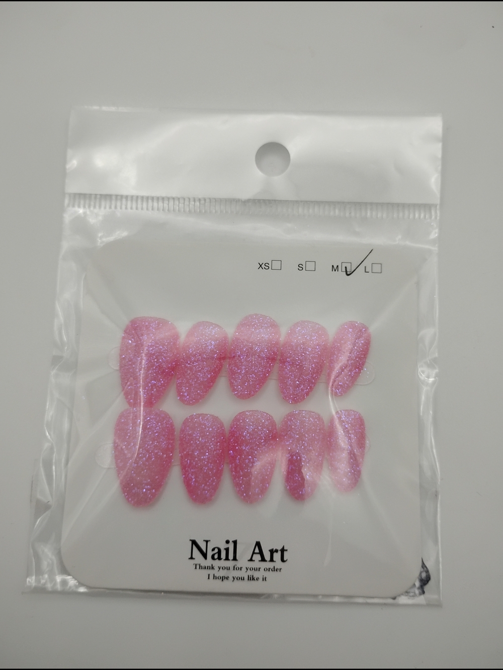 Almond Shape Glitter Light Pink Professionally Made Nails Set